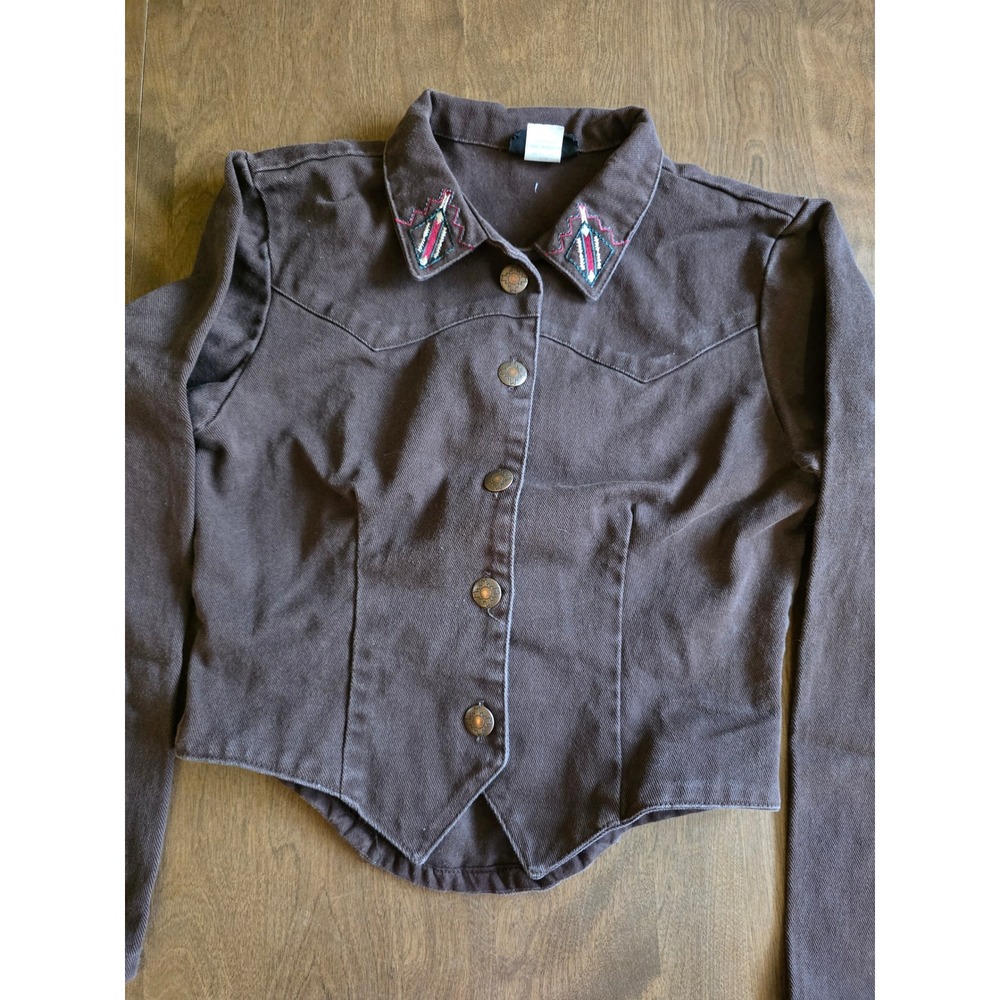 Roughrider Circle T Vintage Western Jacket Brown Embroidered Cotton Small USA